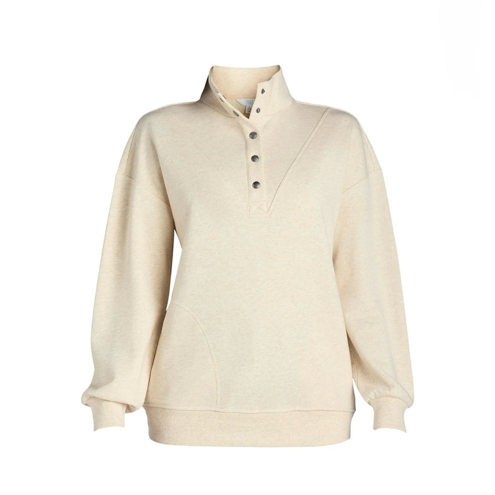 Mock Neck Henley Creme Beige Tan Button-Up Pullover Sweatshirt Size M NWT - Picture 5 of 9
